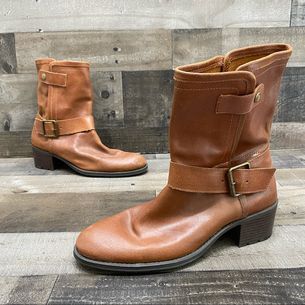 DKNY Womens Brown Leather Moto Boots size 10